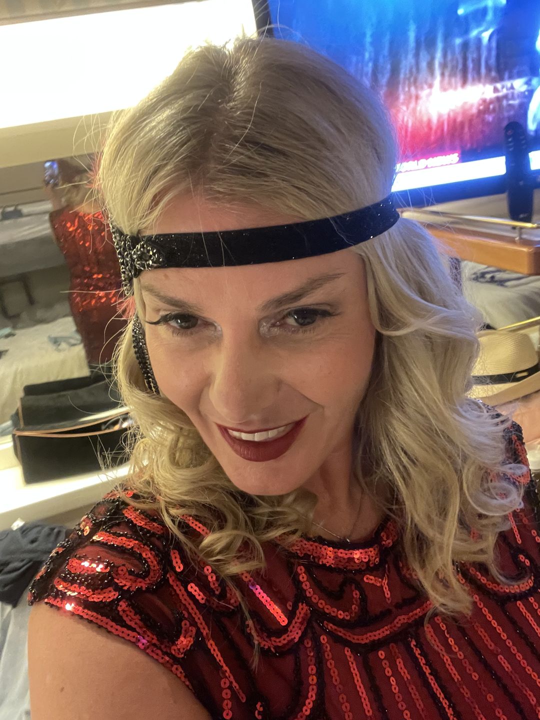 Customer photo review of 1920s Deco & Red Feather Flapper Headpiece