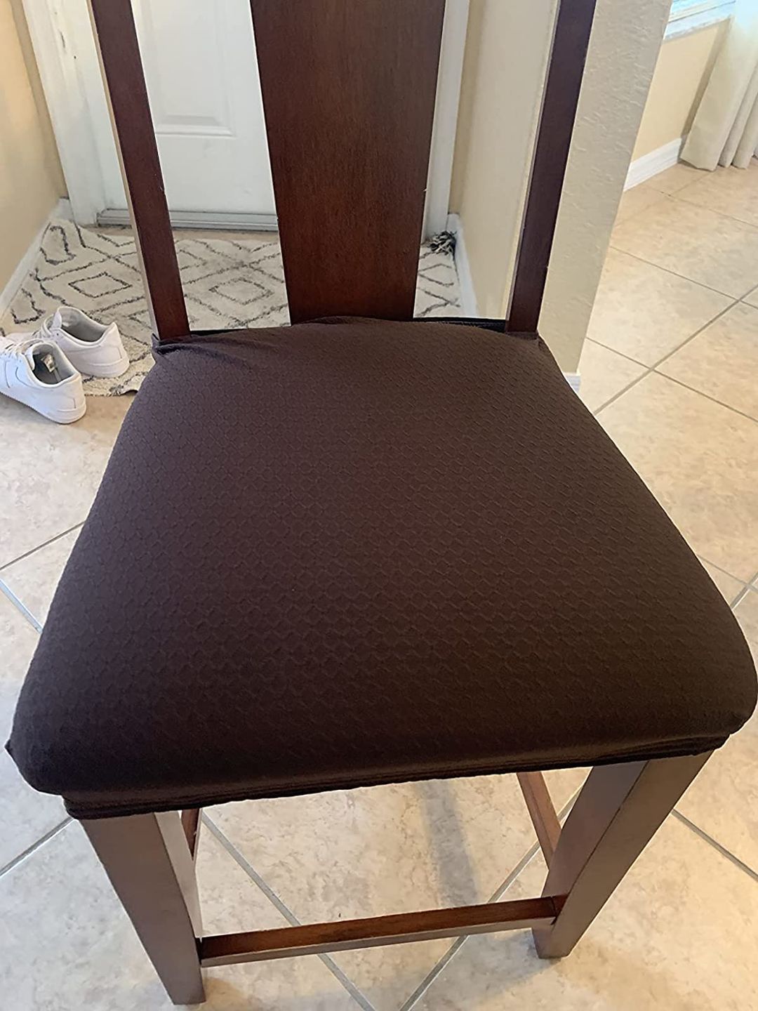 Customer photo review of Solid Color Stretchable Dining Chair Seat Cover