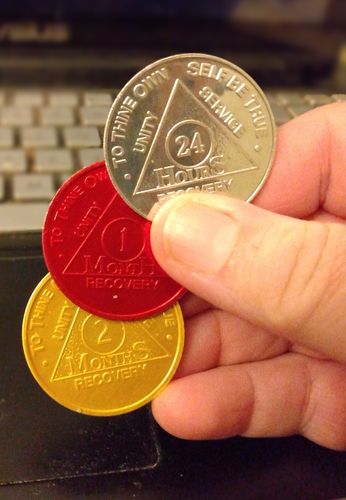 Customer photo review of Sobriety Mint Infinity Aluminum AA Meeting Newcomer Sobriety Chips/Coins/Tokens - 30 Days / 1 Month - Red