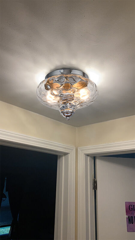 Customer photo review of Hammered Glass Bowl Ceiling Light in Chrome