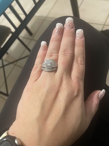 Customer photo review of Halo Art Deco CZ Ring Set in Sterling Silver