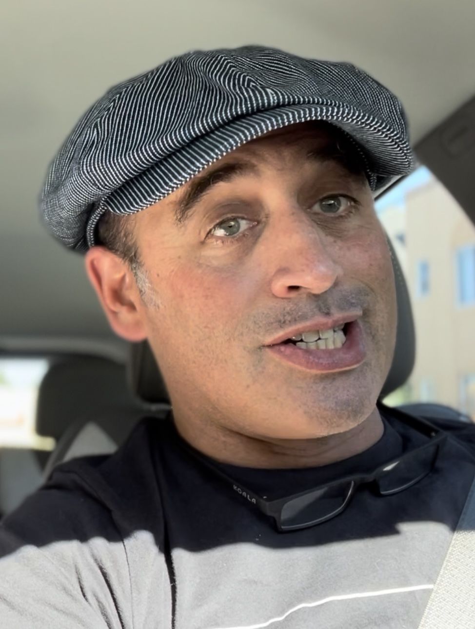 Customer photo review of Striped Denim Newsboy Cap