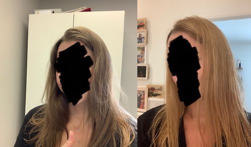 Customer photo review of Notre soin éclaircissant pour des cheveux rayonnants en moins de 5 minutes