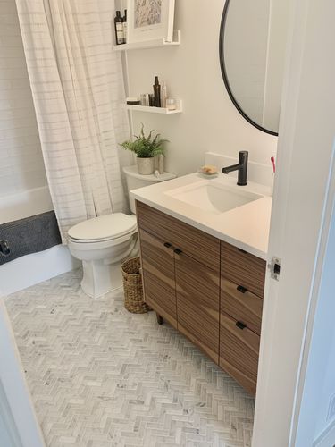 Customer photo review of Austin 36" American Black Walnut Bathroom Vanity, Left Sink