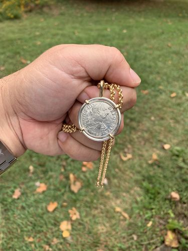 Customer photo review of El Cazador Shipwreck - 2 Reales  - Dated 1783  - Grade Fine Plus - Mounted in Sterling Silver with 14K gold accents