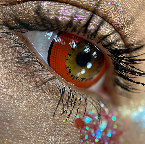 Customer photo review of Meetone Donut Red Contact Lenses