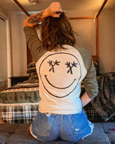 Customer photo review of Salty Savage Unisex Smile Baseball Tee | Palm Tree Edition | Sand/Olive