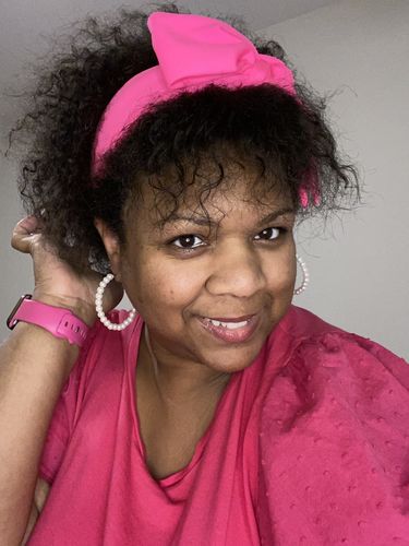 Customer photo review of LELE SADOUGHI X ATLANTIC PACIFIC HIBISCUS NEOPRENE HOLLY BOW HEADBAND