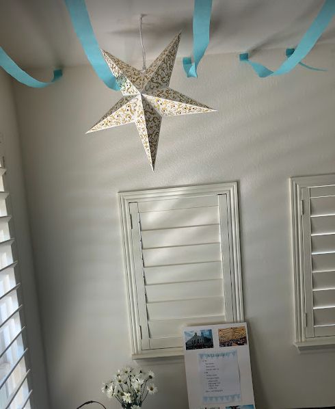 Customer photo review of 24" Gold Bramble Glitter Paper Star Lantern, Hanging