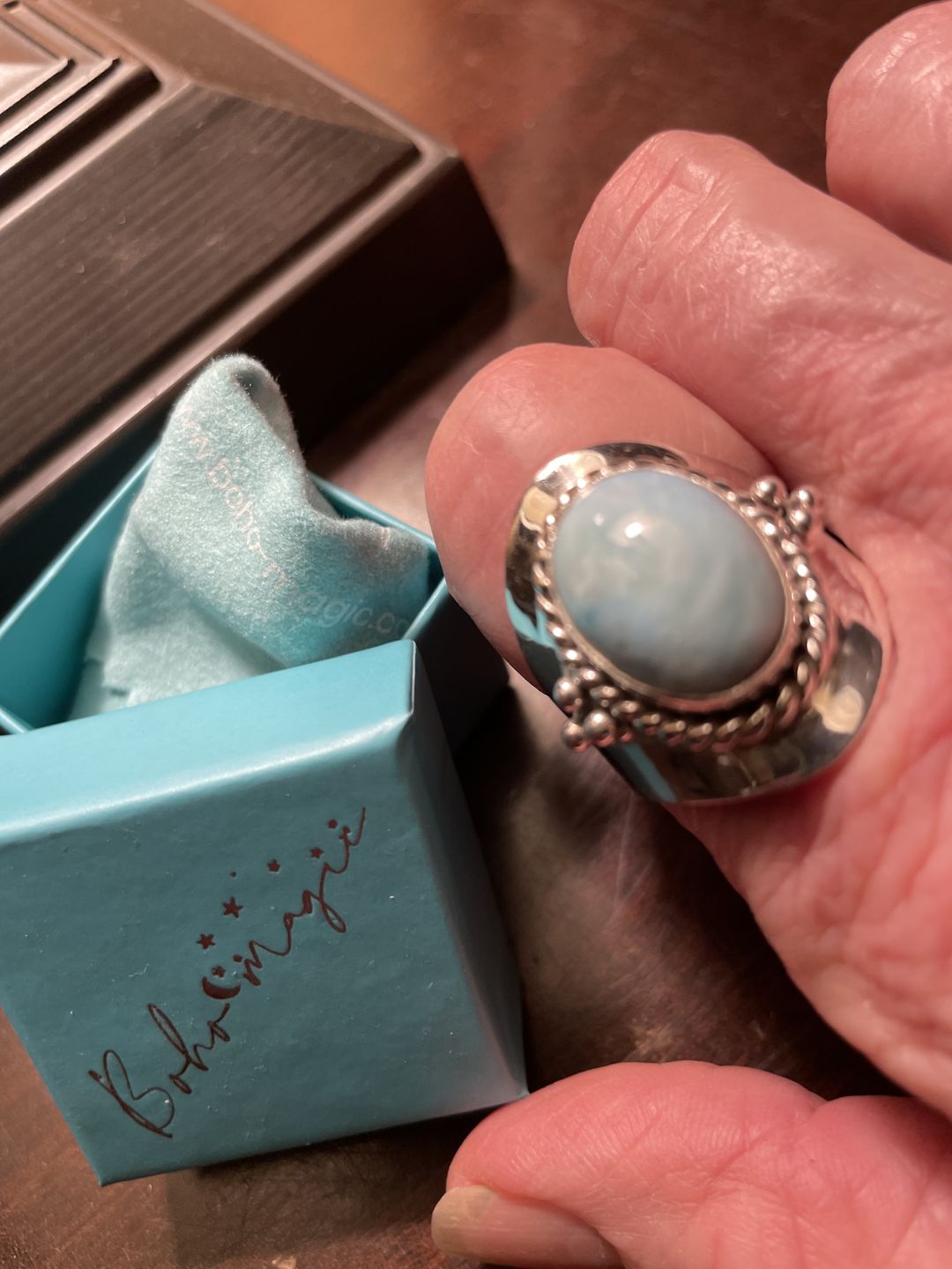 Customer photo review of Larimar Sterling Silver Boho Ring for Women