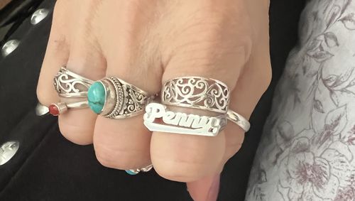 Customer photo review of Cursive Name Ring
