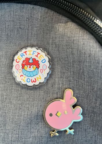 Customer photo review of Certified Clown Acrylic Pin