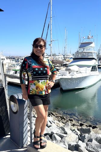 Customer photo review of Joseph Ribkoff Vanilla/Multi Mixed Print Round Neck 3/4 Sleeve Top 221267 NEW