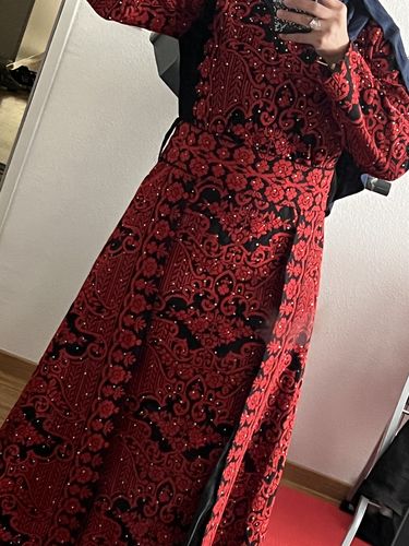 Customer photo review of Black/Red Full Embroidered Thobe With Skirt Attached