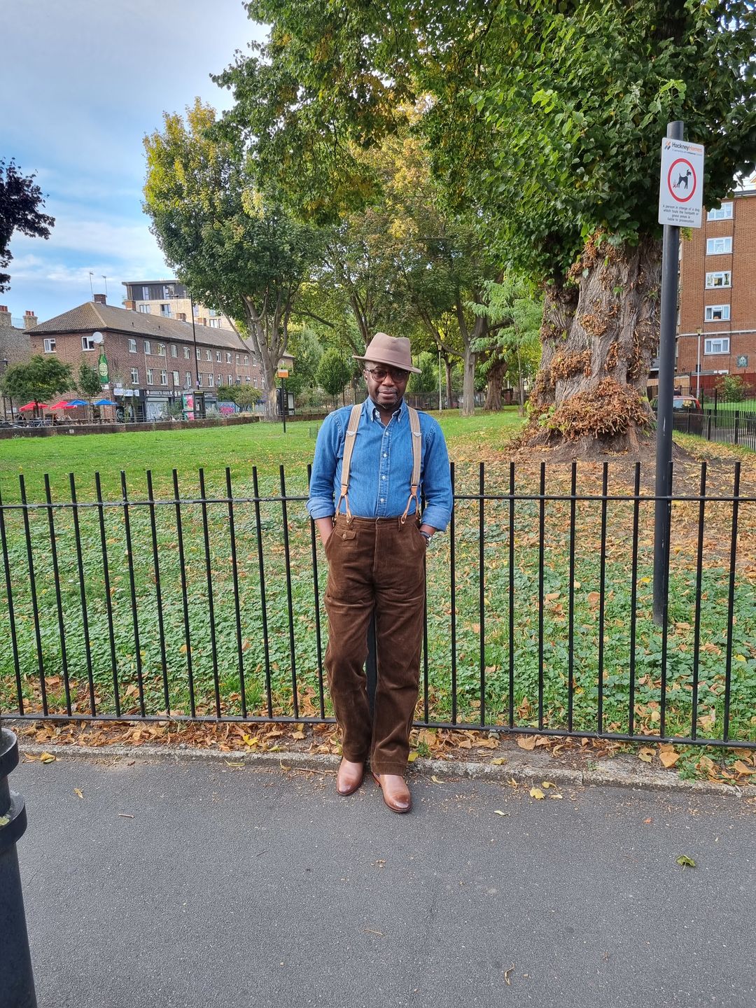 Customer photo review of 1920s 12 oz Corduroy Farmer Work Trousers