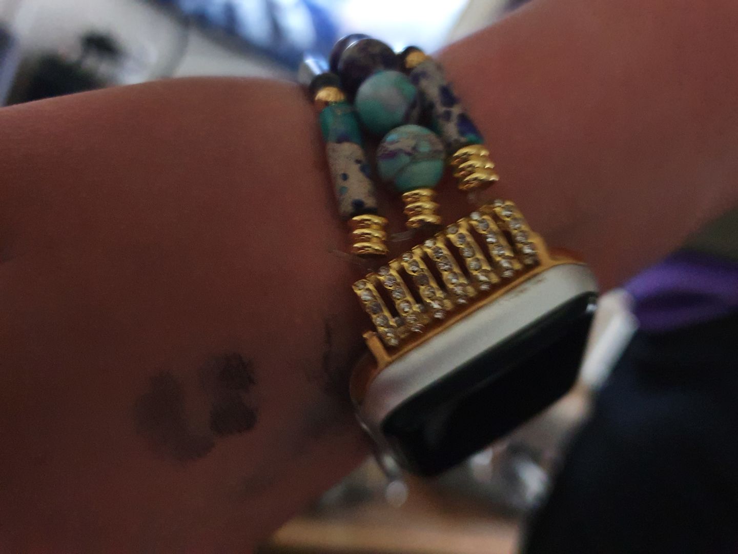 Customer photo review of Periwinkle Jasper Stretch Apple Watch Strap
