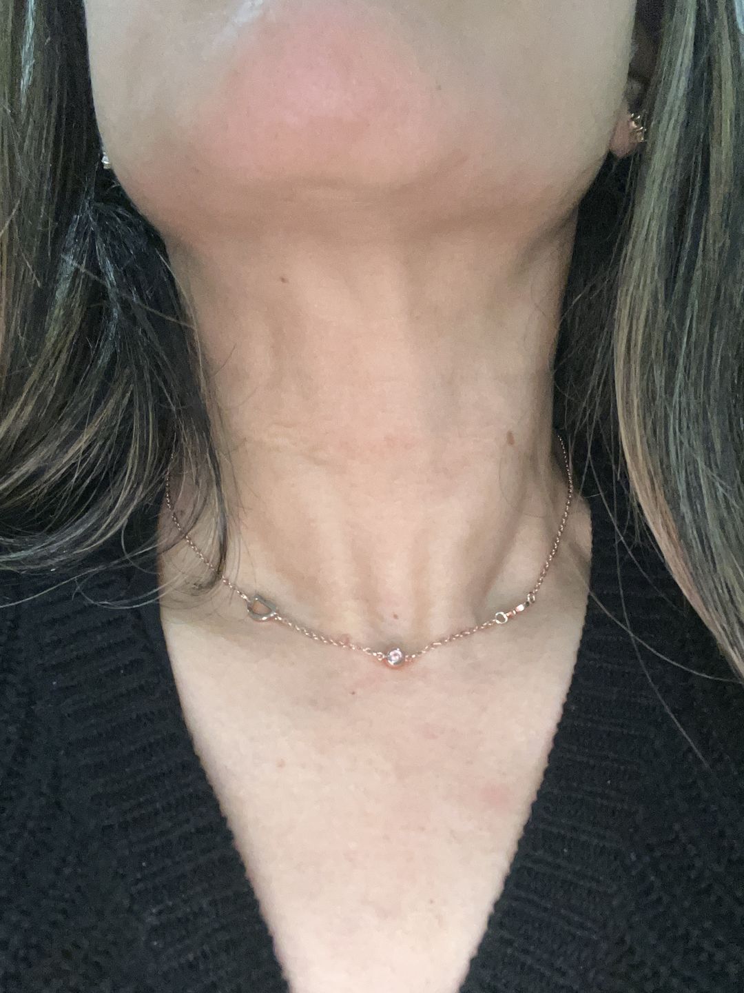 Customer photo review of Sideways Pave Letter Necklace