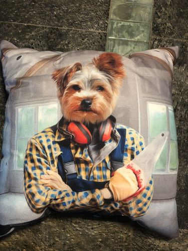 Customer photo review of 'The Carpenter' Personalized Pet Throw Pillow