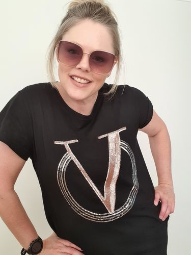 Customer photo review of Lex TShirt In Black With Sequin Design