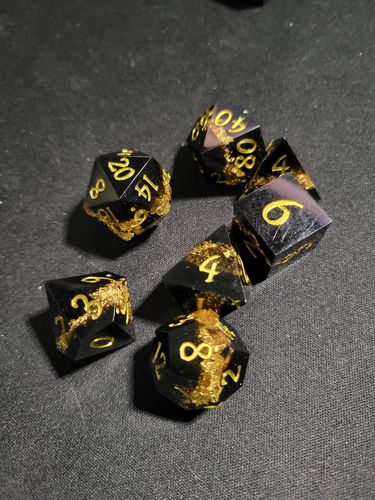 Customer photo review of Sharp Edge Black Goldleaf Resin DnD Dice Set All Number Dice