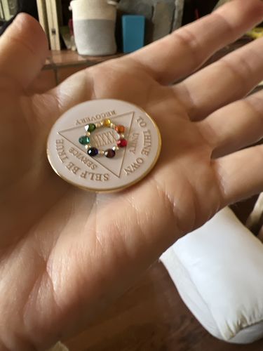 Customer photo review of 1 to 40 Year Bling AA Medallion - Swarovski Crystallized Tri-Plate Year Chip/Coin - White Chakra