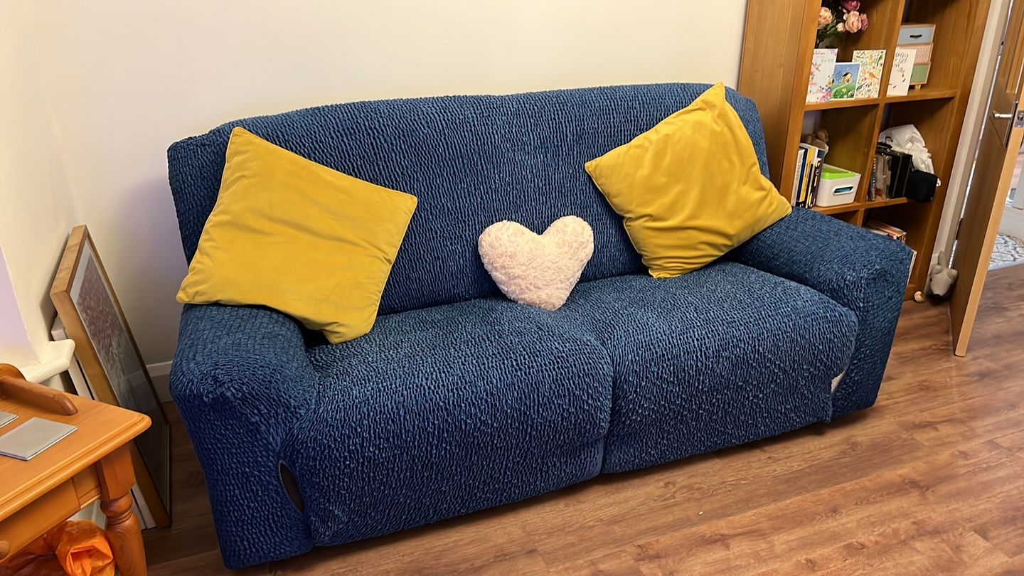 Customer photo review of 2 Seater Recliner Sofa Cover - Blue, Velvet