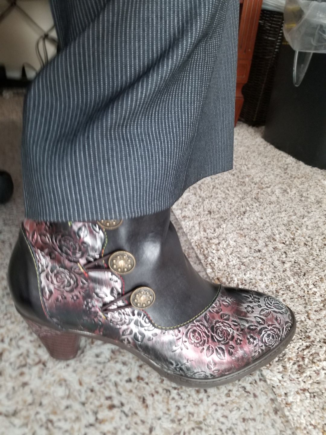 Customer photo review of Retro Handmade Floral Stitching Button Boots