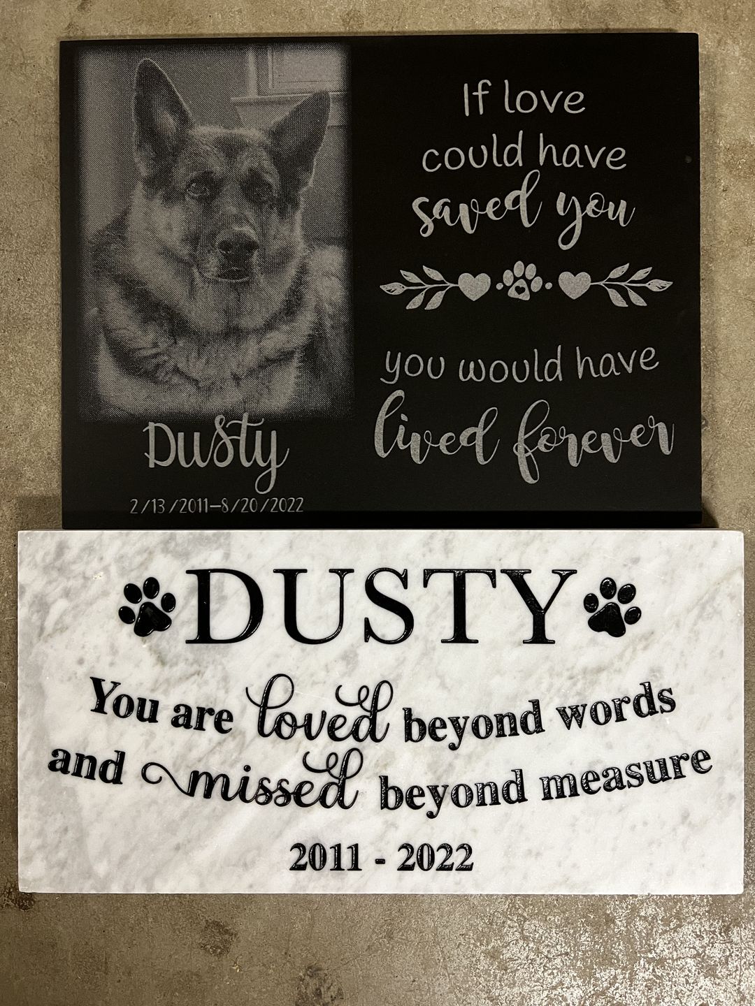 Customer photo review of Grave Marker, Pet headstones, Custom Outdoor Engraved Pet Stone In Loving Memory