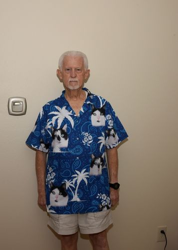 Customer photo review of Custom Hawaiian Shirt (Palm Blue: 1-4 Pets)