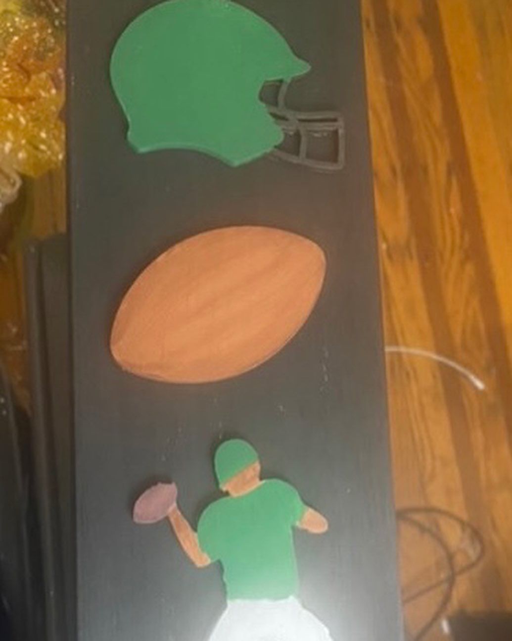 Customer photo review of Unfinished Wood Football Shape - NFL - Craft - up to 24"