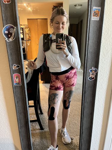 Customer photo review of Marine Blue Marble Scrunch Butt Biker Shorts