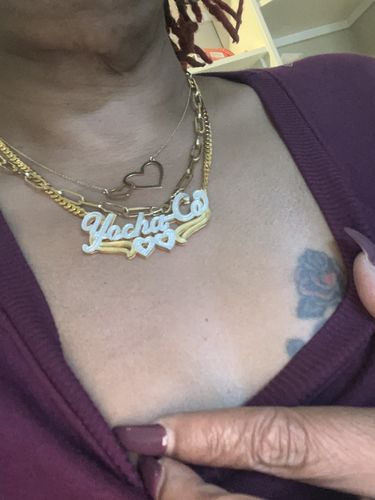 Customer photo review of Double Plated Heart Name Necklace with Cuban Chain