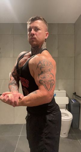 Customer photo review of Shrdd X T-Back- gym singlet tanktop - Black / Red