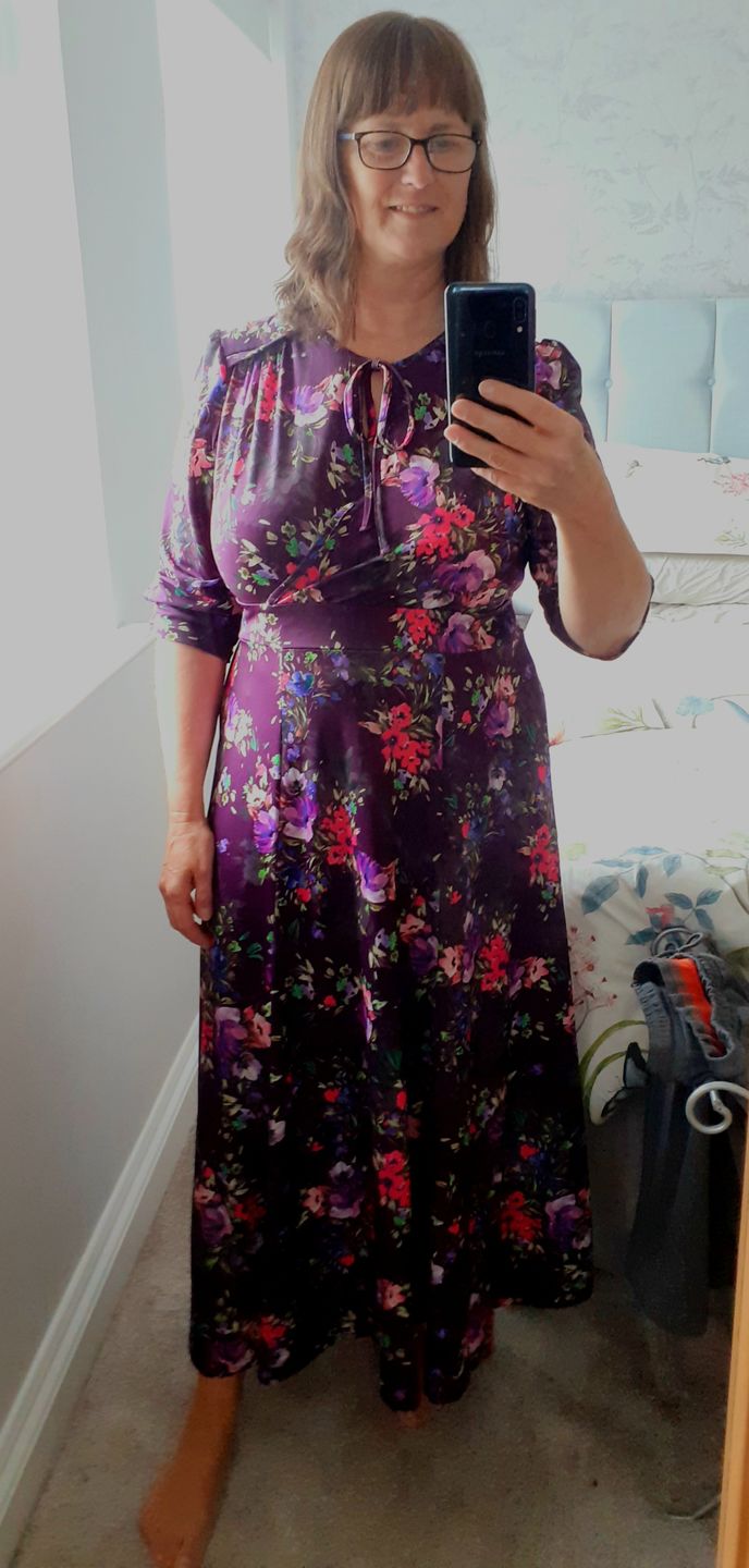Customer photo review of Purple '1940s' Tie and Wrap Dress