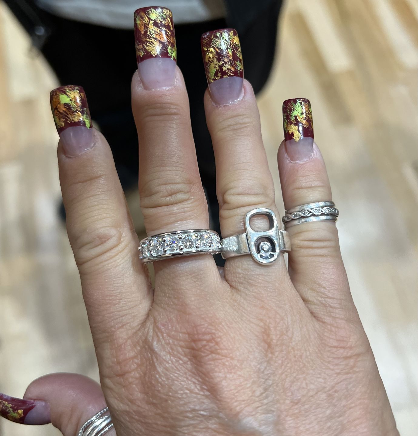 Customer photo review of Triple Channel Set Moissanite Half Eternity Wedding Band