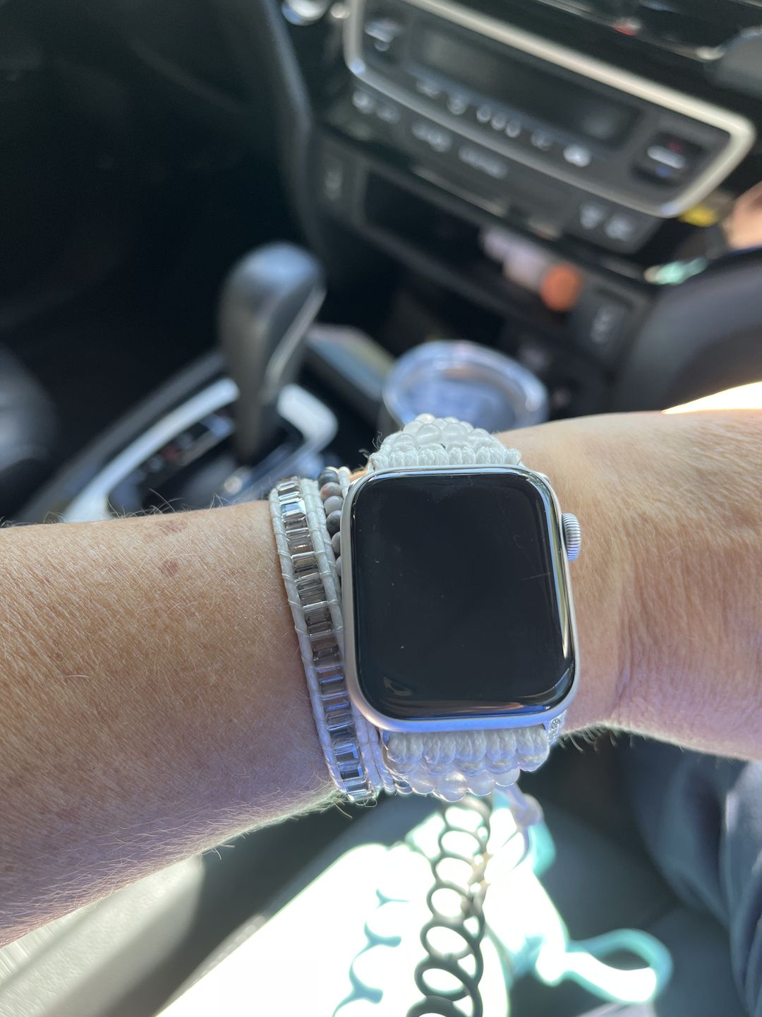 Customer photo review of White Labradorite Apple Watch Strap