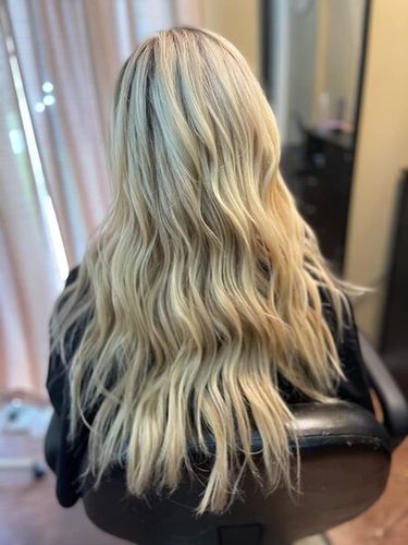 Customer photo review of Moresoo 100% Virgin Hand Tied Sew In Weft Real Human Silky Straight Hair White Blonde (#1000)
