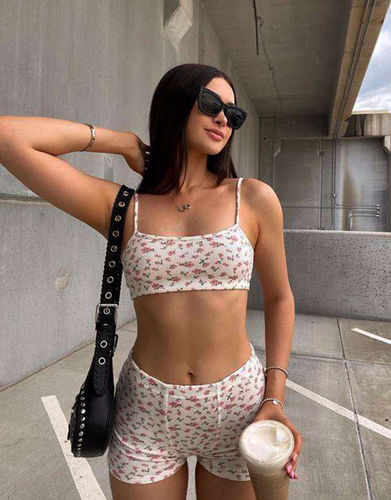 Customer photo review of Floral Ribbed Top & Shorts Set