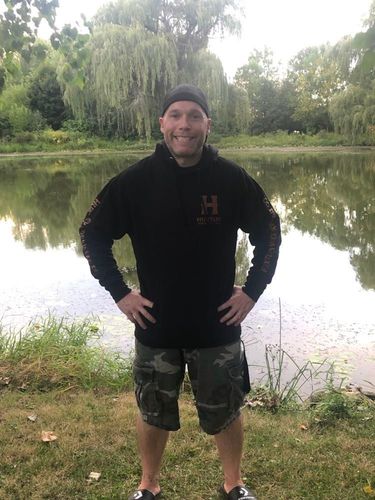 Customer photo review of HX-717 Full Print Midweight Hoodie Black/Saddle