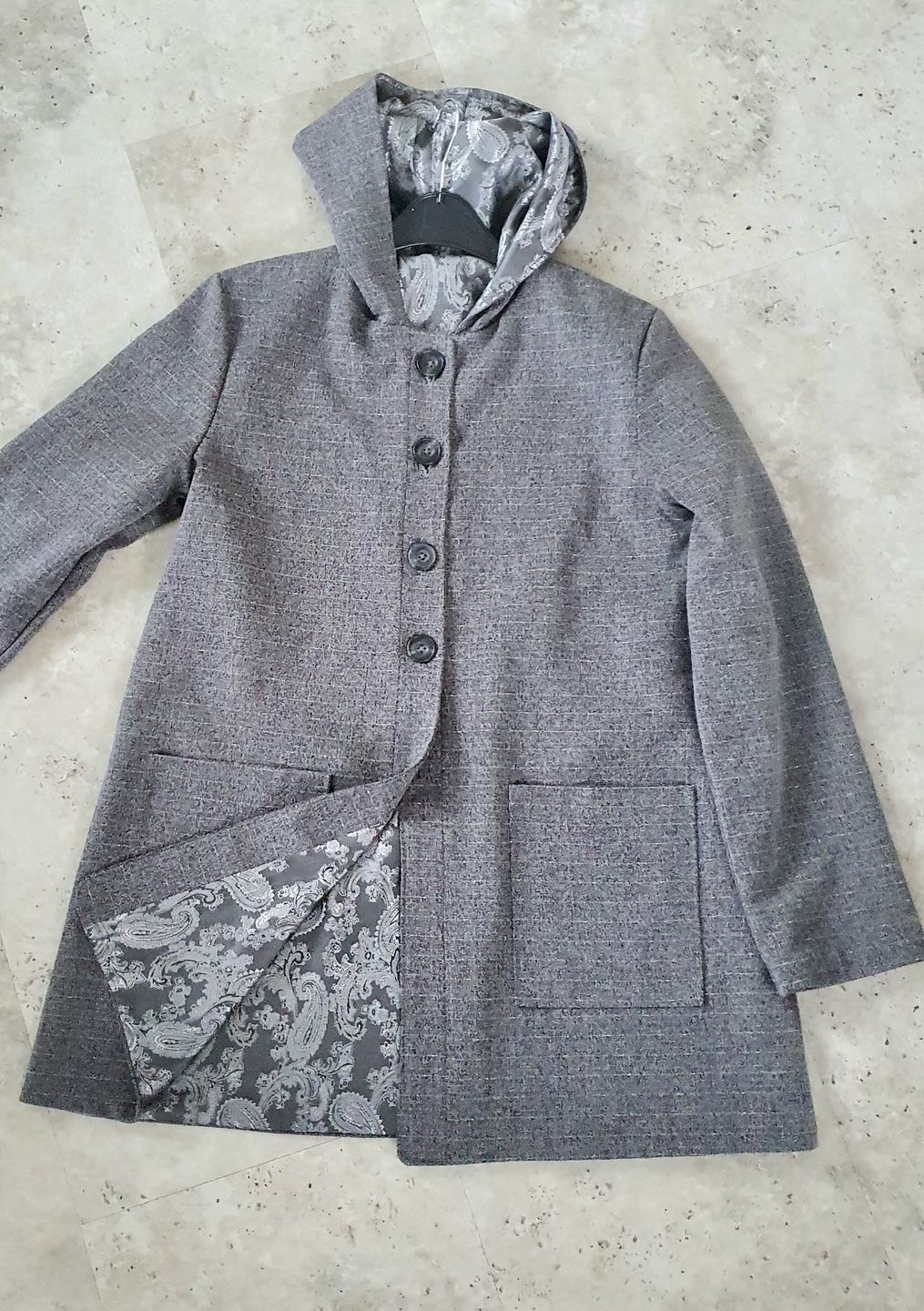 Customer photo review of Grey Herringbone Suiting Fabric