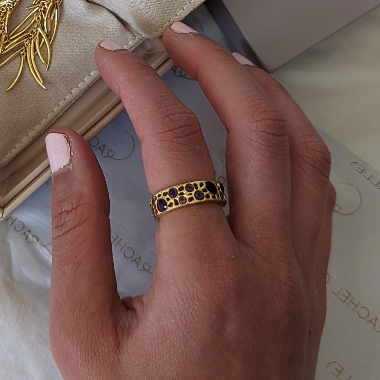 Customer photo review of Amethyst Lattice Band Ring