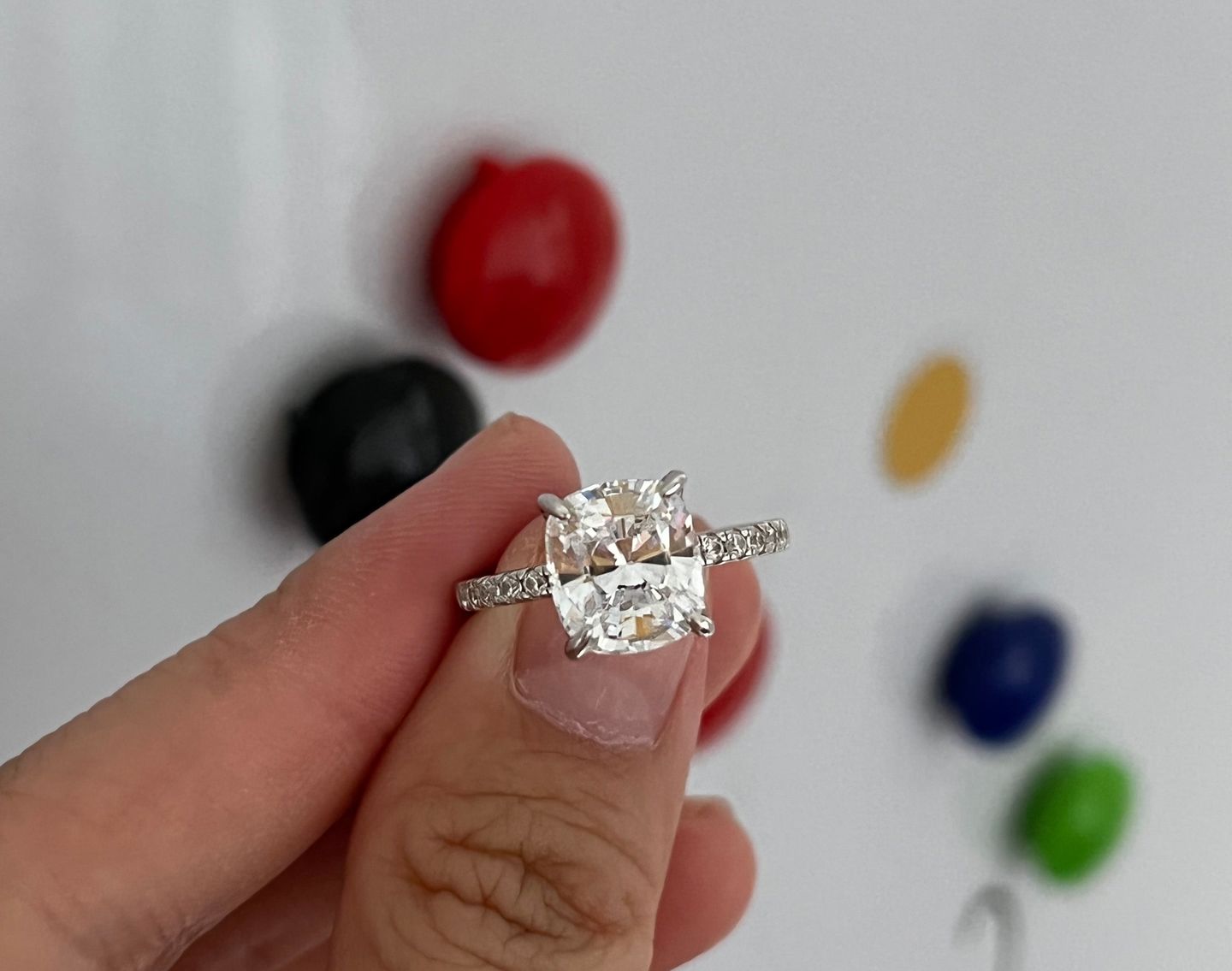 Customer photo review of S925 3.0Ct Cushion Cut Engagement Ring In Sterling Silver