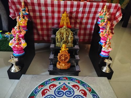Customer photo review of Wooden 5 Step Deity / Pooja Stand With Lamp Stand Set (Pair)