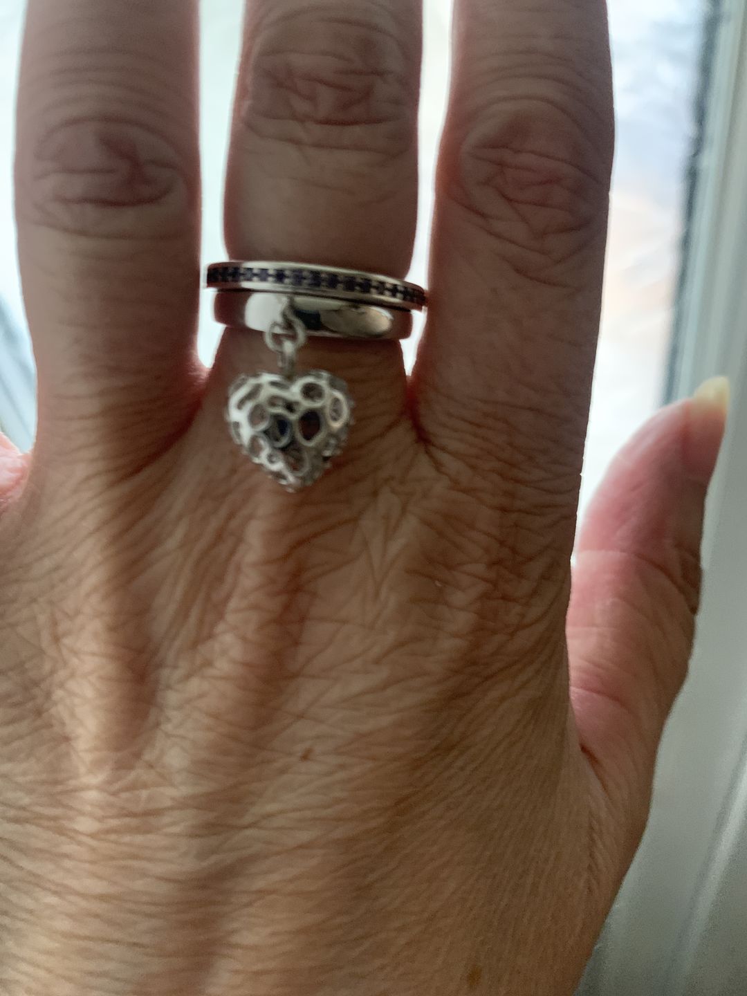Customer photo review of Angel Heart Charm Ring with Tanzanite