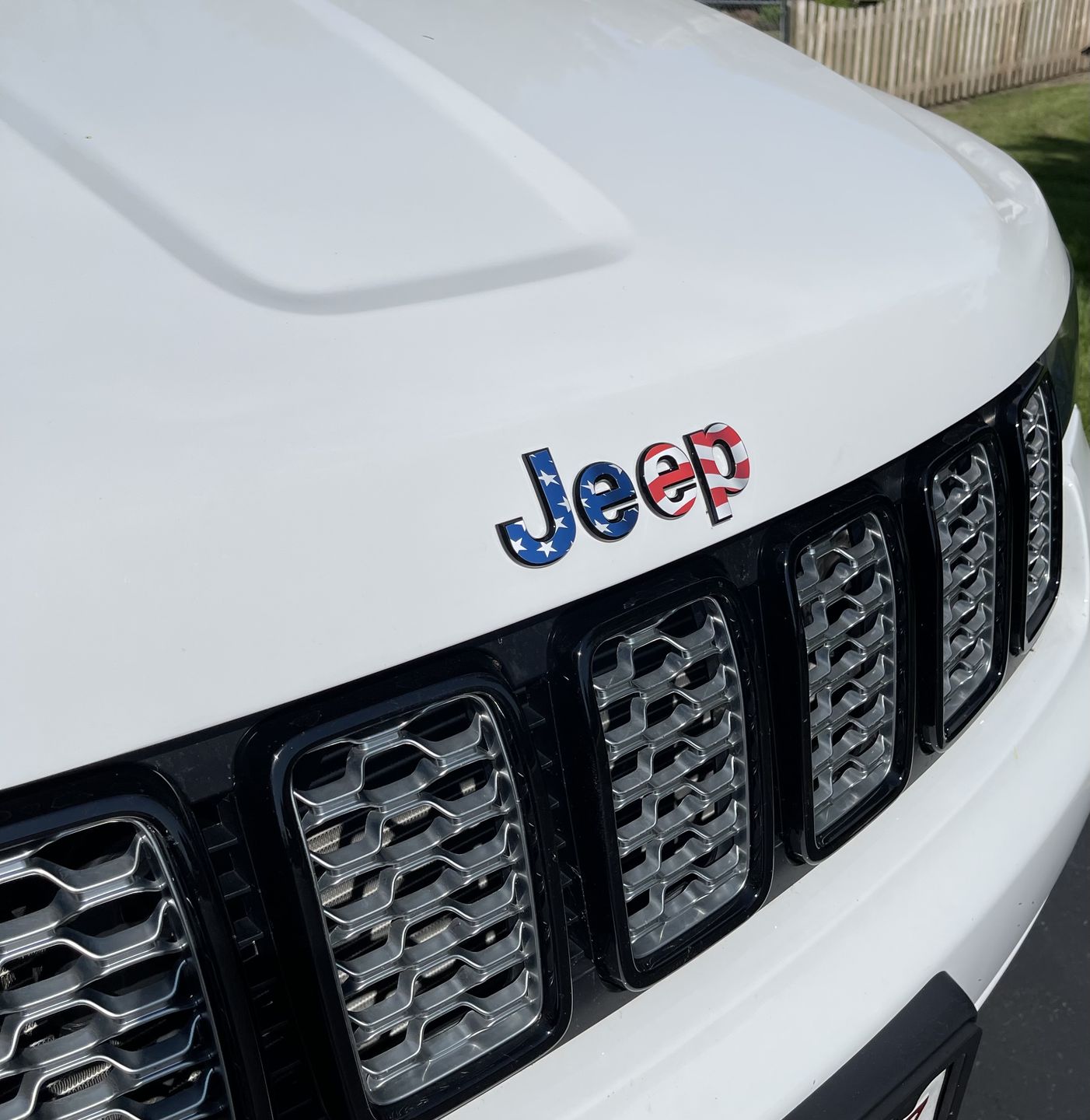 Customer photo review of JEEP Emblem Overlay Decals – American Flag Print | Fits Grand Cherokee, Cherokee, Compass, Renegade, Liberty & Patriot