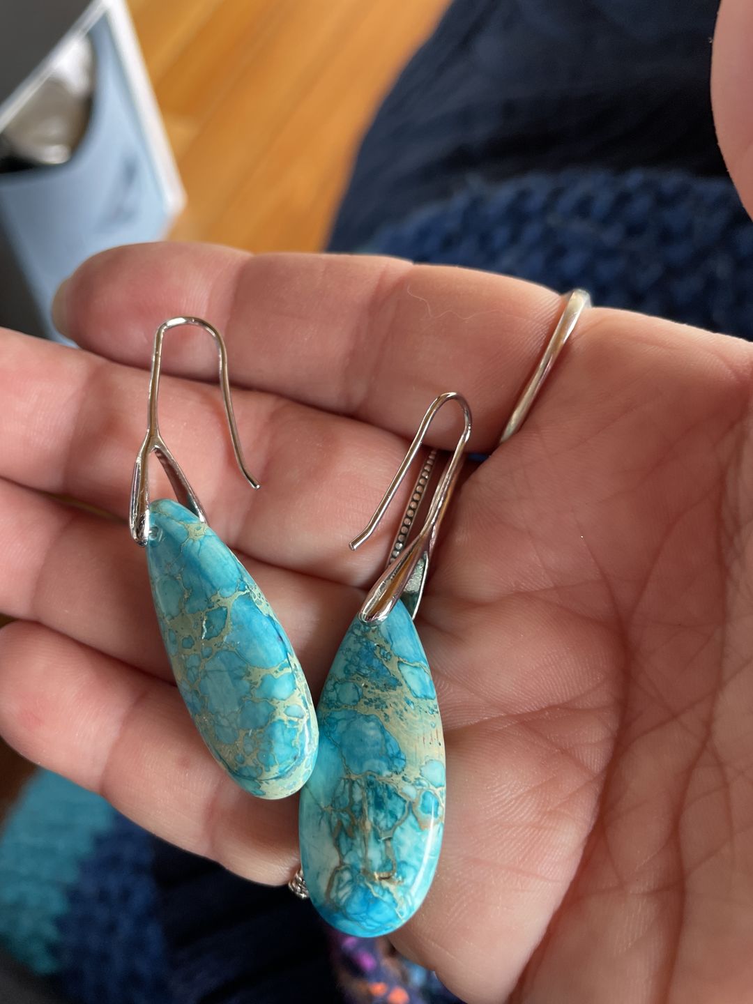 Customer photo review of Turquoise Jasper Protection Drop Earrings