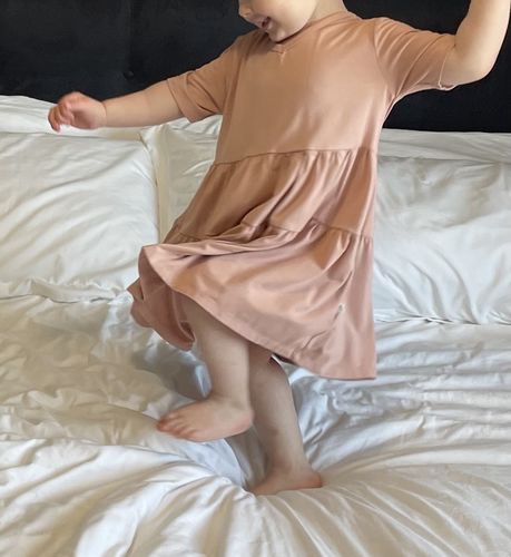 Customer photo review of Charlotte Tiered Dress in Blush