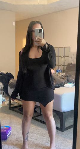 Customer photo review of FRAME MINI DRESS IN BLACK