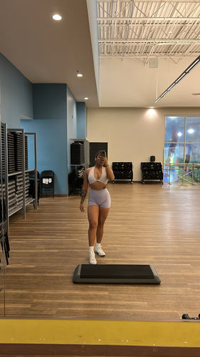 Customer photo review of Light Purple Halter Twist Sports Bra