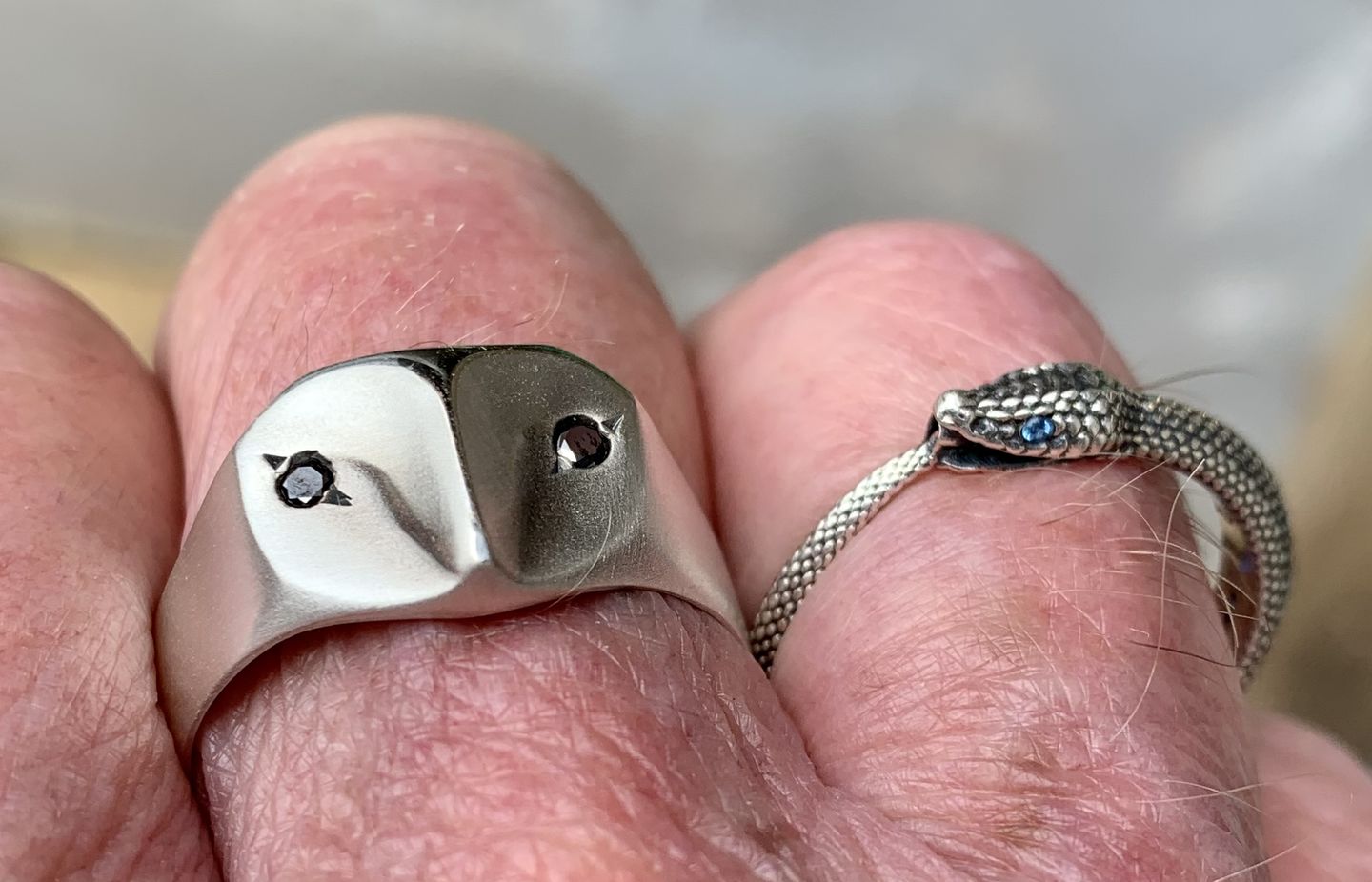 Customer photo review of Black Diamond Owl Ring